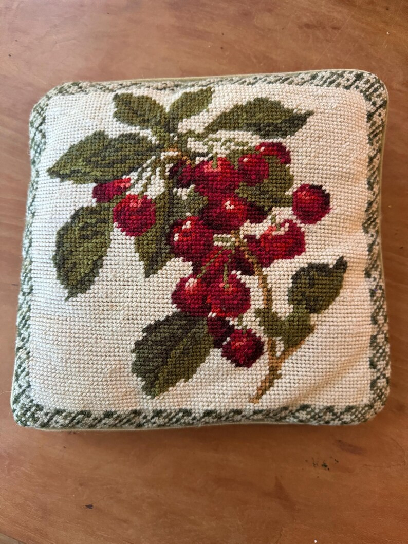 Vintage Needlepoint Throw Pillow Cherries - Etsy | Etsy (US)