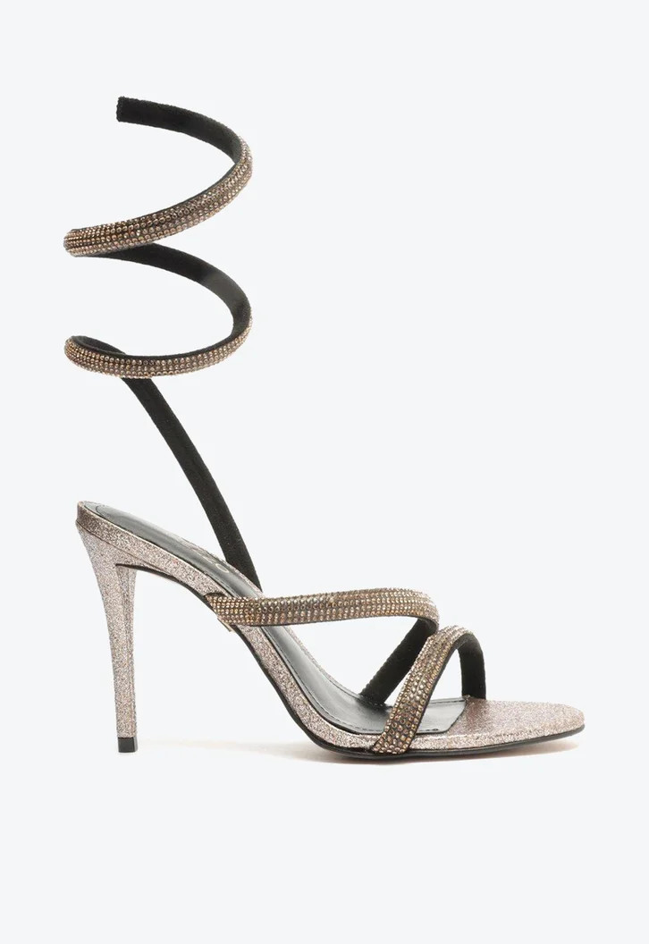 Sandália Dourada Arezzo Salto Fino Espiral Glitter Strass Gigi | ZZ Mall (BR)