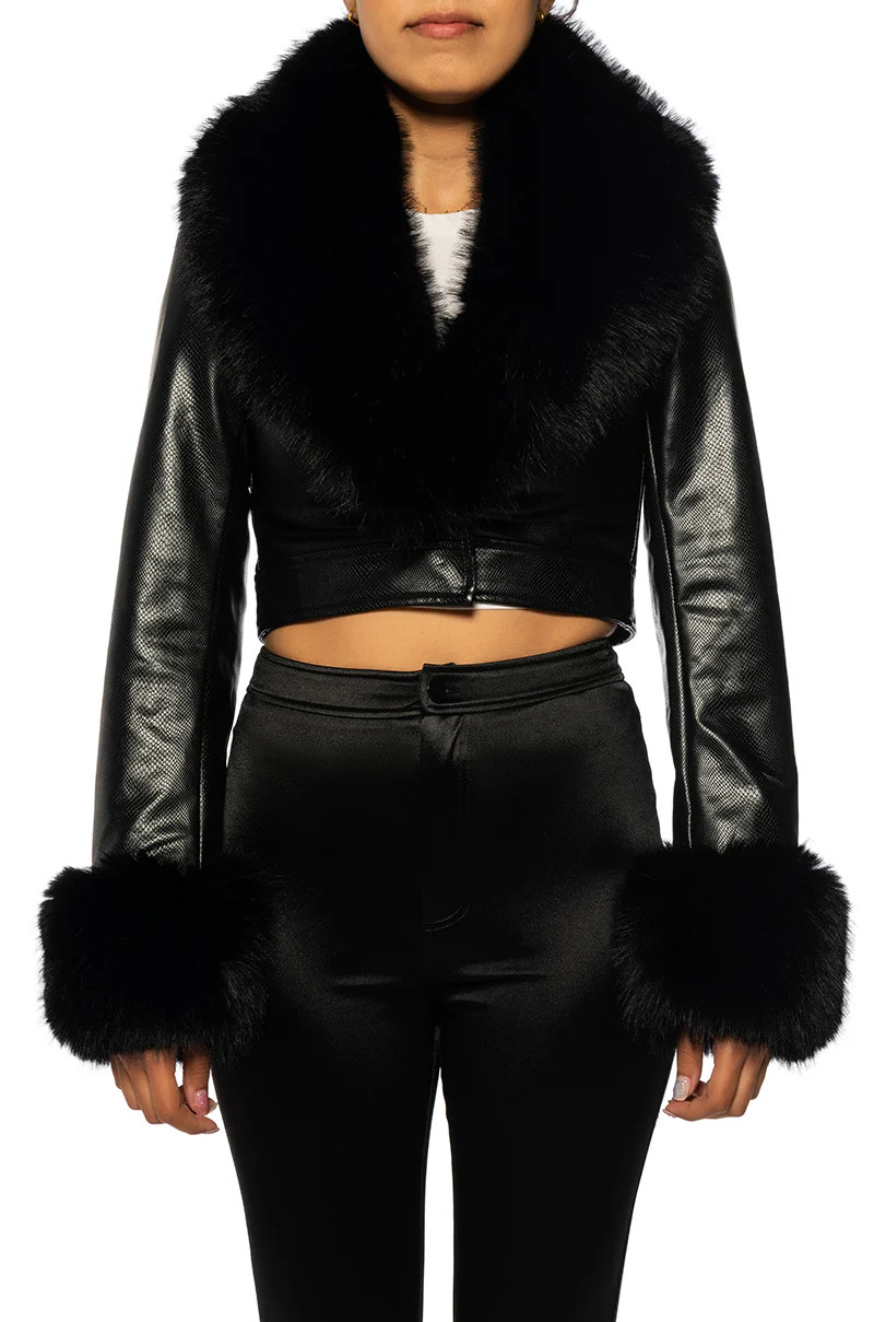 NEW-GISELE BLACK FAUX FUR JACKET | Azalea Wang