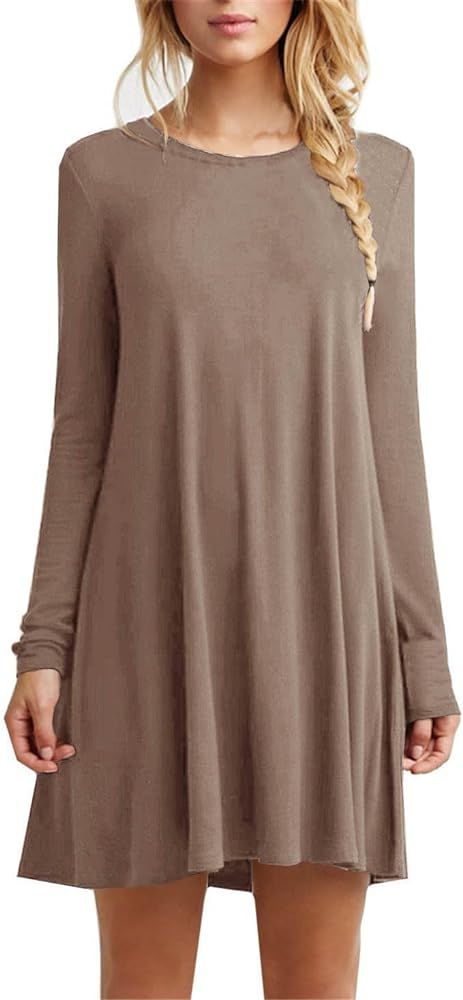 Women's Casual Plain Fit Flowy Simple Swing T-Shirt Loose Tunic Dress | Amazon (US)