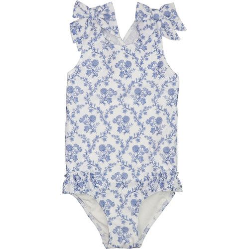 Blue And White Floral Lycra Swimsuit - Shipping Mid April | Cecil and Lou
