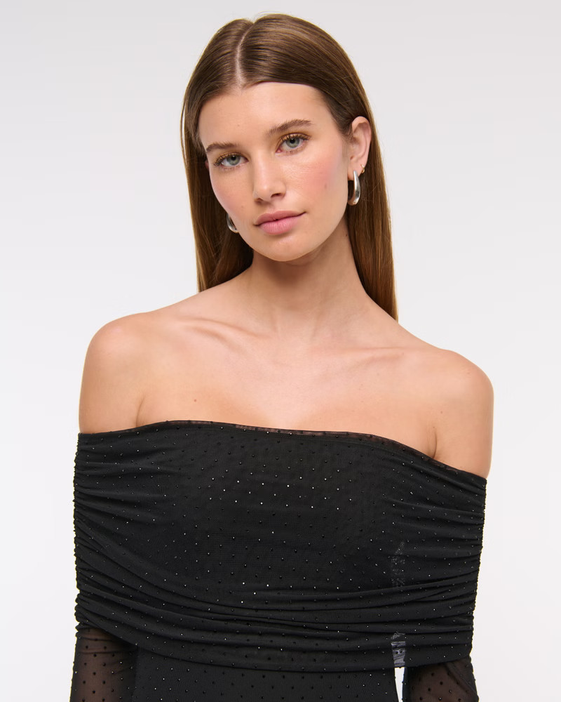 Women's Off-The-Shoulder Rhinestone Maxi Dress | Women's New Arrivals | Abercrombie.com | Abercrombie & Fitch (US)