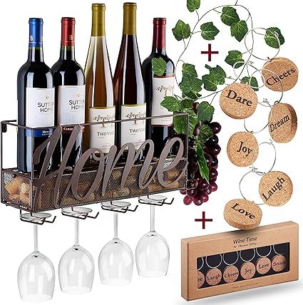 Wall Mounted Wine Rack - Bottle & Glass Holder - Cork Storage Store Red, White, Champagne - Come ... | Amazon (US)