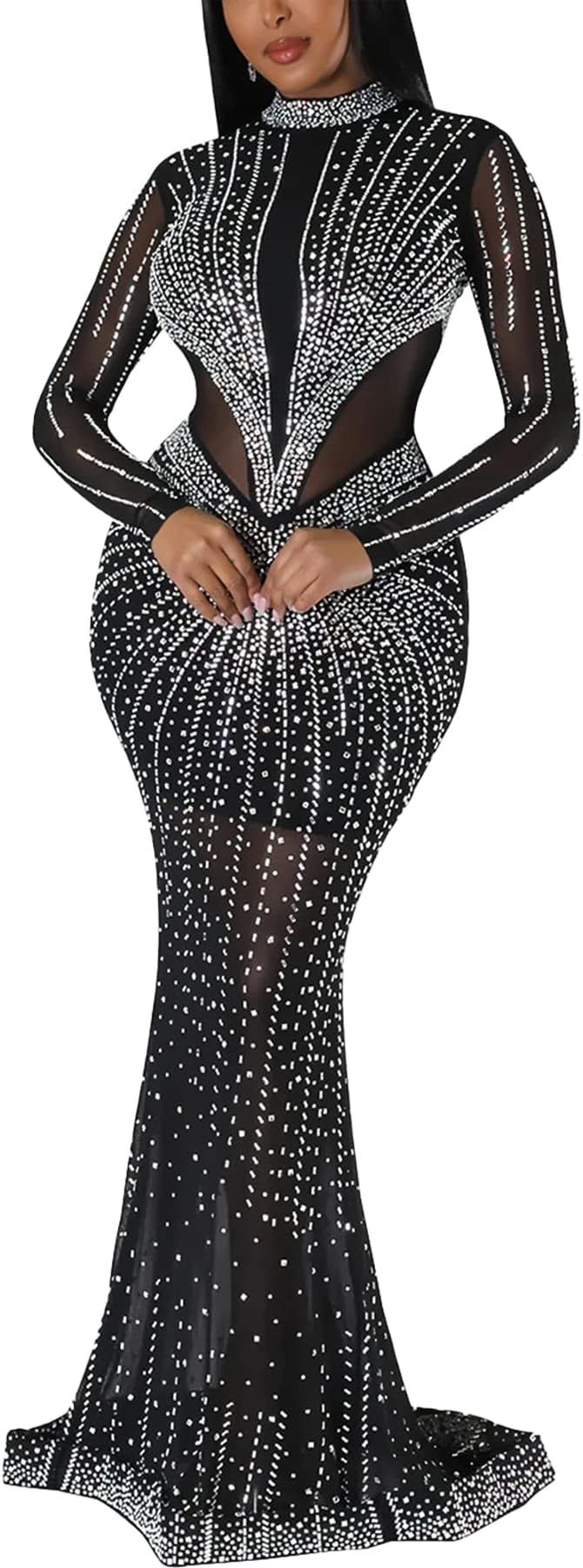 Zoctuo Women's Sexy Elegant Rhinestone Birthday Maxi Dress Sparkly Hot Drilling Party Night Clubw... | Amazon (US)