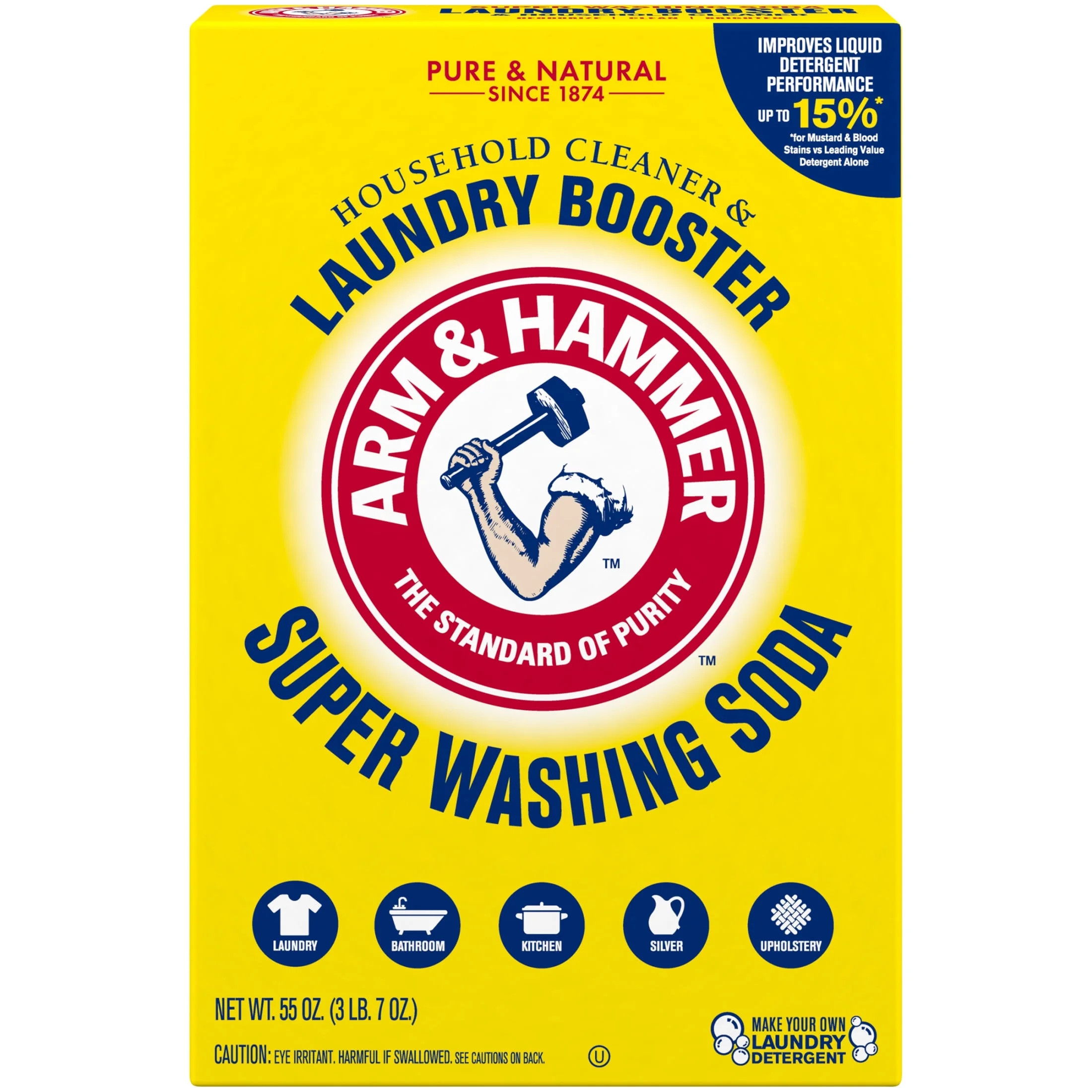 ARM & HAMMER Super Washing Soda Powder Laundry Detergent Booster & Household Cleaner, 55 oz | Walmart (US)