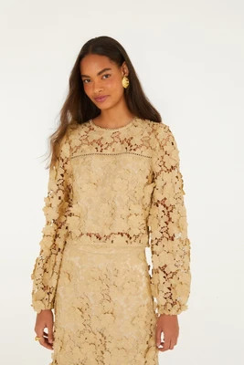 Sand Embroidery Long Sleeve Blouse, SAND / M | FarmRio (US)