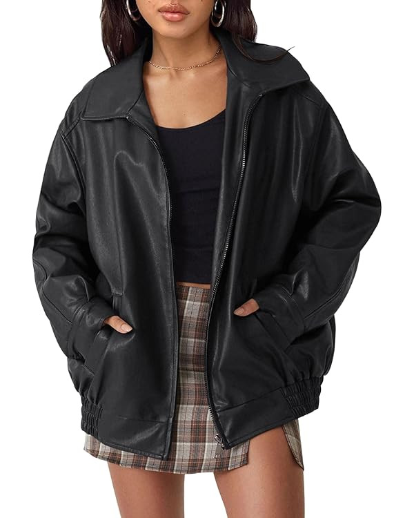 AUTOMET Womens Oversized Leather Jackets Faux Suede Fall Fashion Motorcycle Coats Winter Outfits ... | Amazon (US)