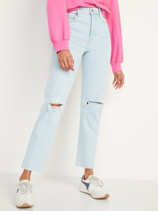 Extra High-Waisted Button-Fly Sky-Hi Straight Ripped Jeans for Women | Old Navy (US)