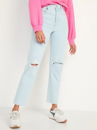 Extra High-Waisted Button-Fly Sky-Hi Straight Ripped Jeans for Women | Old Navy (US)