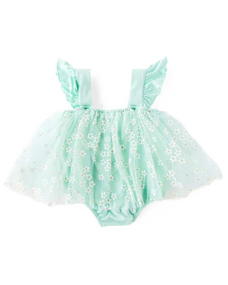 Dixie Sleeveless Mesh Romper - Mint Daisies | Etsy (US)