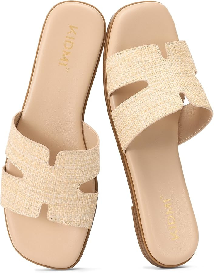 KIDMI Women's Dressy Flat Sandals, Comfortable Slip On Summer Slides, Fashion Open Toe Casual San... | Amazon (US)