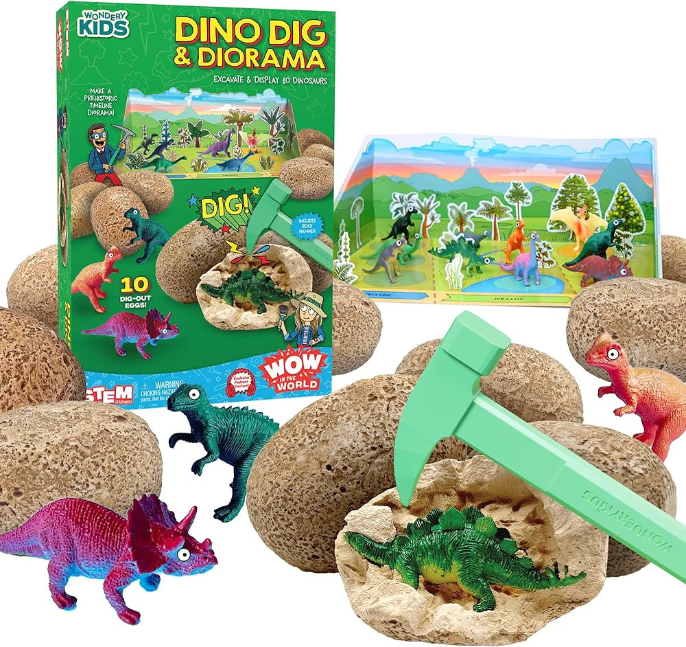 Wow in The World Dino DIG & Diorama | 10 Dig-Out Plaster Dinosaur Eggs, Prehistoric DIY Diorama, ... | Amazon (US)