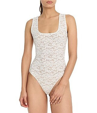 Good American Stretch Lace Scoop Neck Sleeveless Bodysuit - L | Dillard's