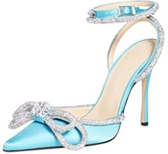 MIRAAZZURRA Women High Heeled Sandals Satin Sparkly Rhinestone Double Bow Sandals Pointy Toe Stil... | Amazon (US)