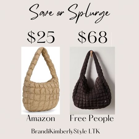 It’s Save or Splurge Sunday!! The quilted tote bag is trendy. Get it at Free People for $65 but if you want to save on this trends Amazon has these in a variety of colors $25! Amazon shopping, save, summer trends, I linked them below 💕
 BrandiKimberlyStyle

#LTKstyletip #LTKitbag