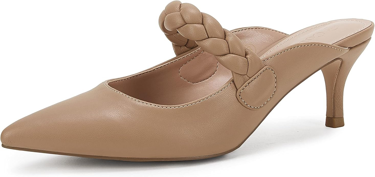 Womens Braided Strap Stiletto Mules Pointed Toe Heeled Sandals Kitten Mid Heel Casual Backless Co... | Amazon (US)