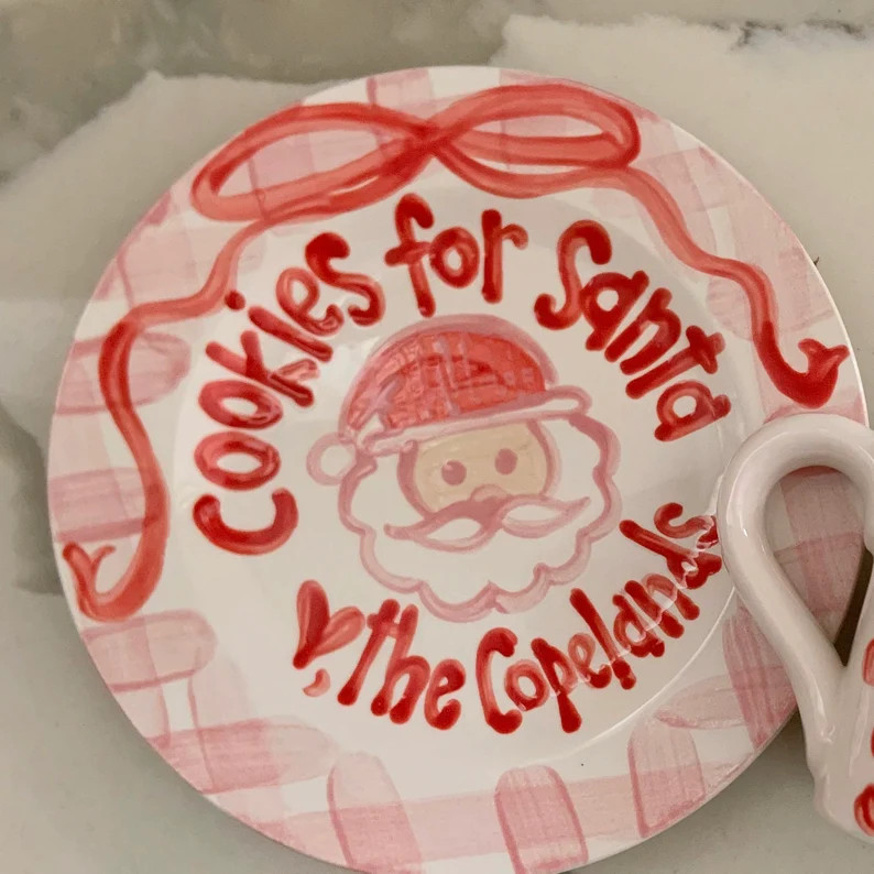 Personalized Cookies for Santa Plate: Hand-painted Red and Pink Gingham Christmas Plate - Etsy | Etsy (US)