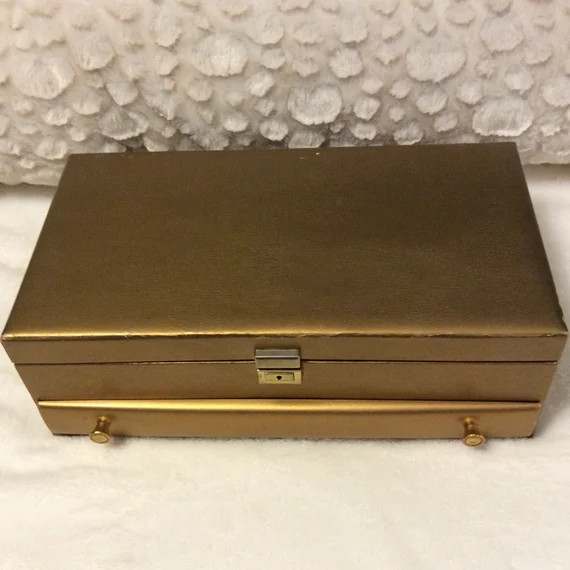Vintage Lady Buxton Jewelry Box Large Gold 3 Tier Gold Flower Satin 1960s | Etsy (US)