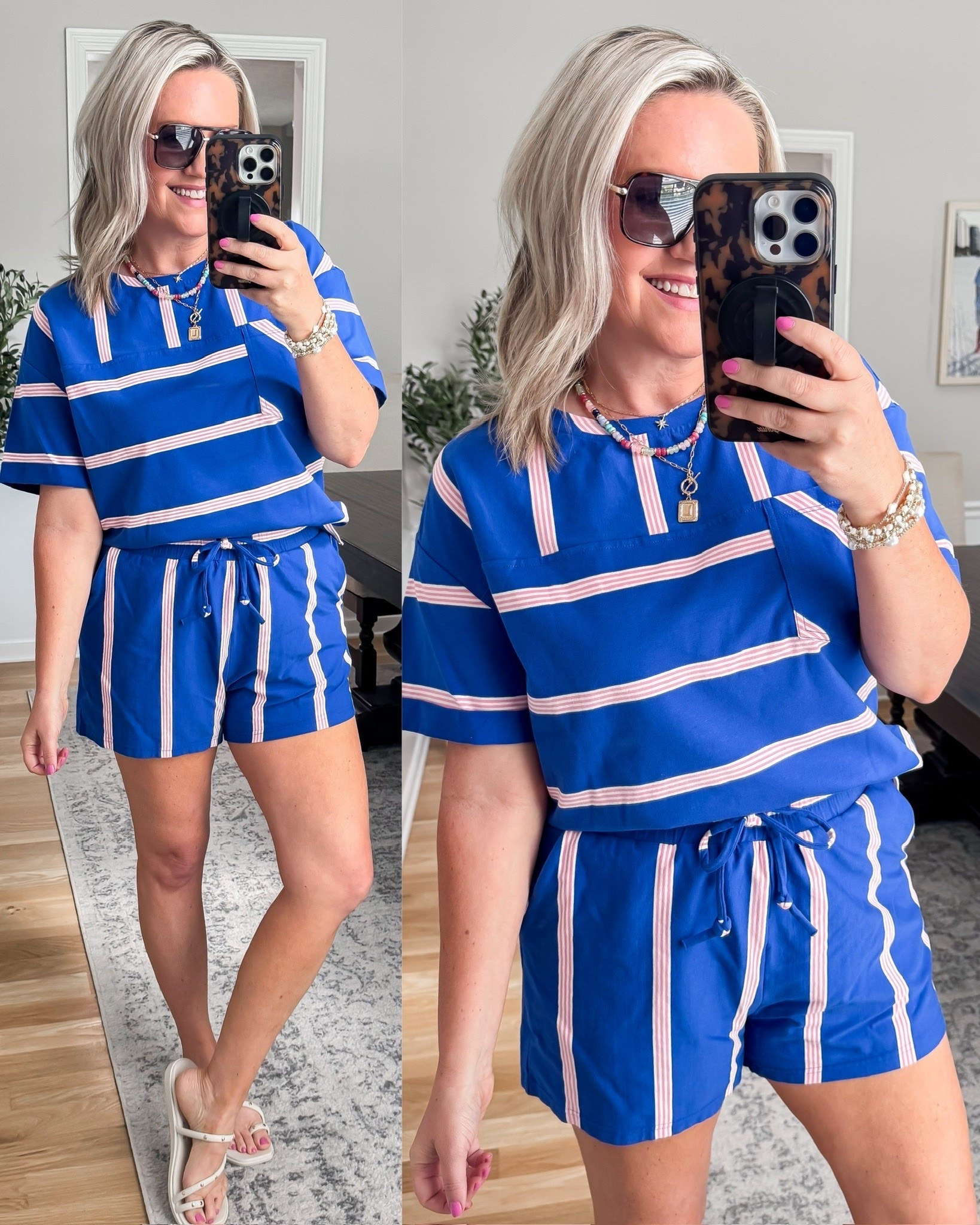 This matching set is the kind of outfit I love for busy summer days when I need something easy but still pulled together. The blue with white and red detailing gives it a fun pop, while the relaxed fit keeps it comfortable for running errands, grabbing lunch, or a casual weekend outing.

blue matching set, shorts set, summer outfit, casual style, two piece outfit, everyday fashion, comfortable clothing, weekend outfit, vacation style, lovelylifestyling

#LTKootd #LTKSeasonal #LTKmomlife