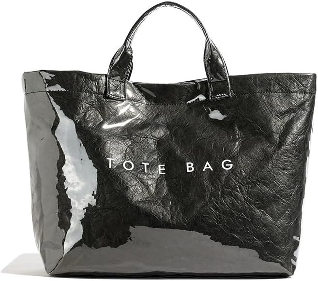 Lushandy PVC Tote Bag Women's Letters Print Tote Bag Large Kraft Paper Tote Bag Carry All Bag Top... | Amazon (US)