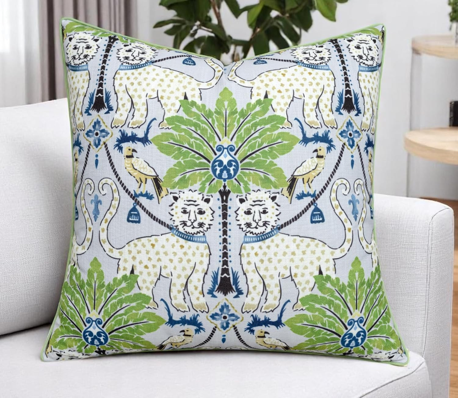 Leopard Print Chinoiserie Throw Pillow Cover 20x20, Blue Green | Amazon (US)