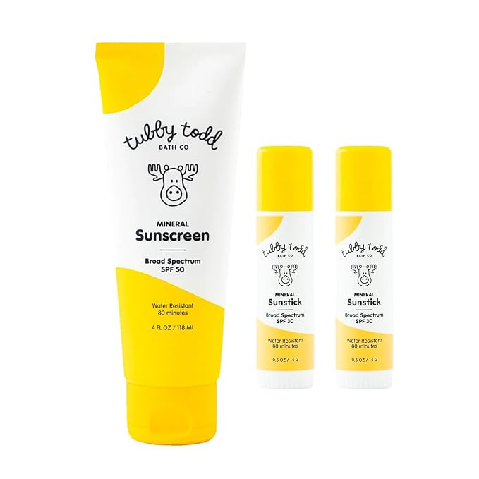 Tubby Todd Face and Body Mineral Sunscreen Kit for Baby, Toddler and Kids - Sunscreen and Sunstic... | Amazon (US)