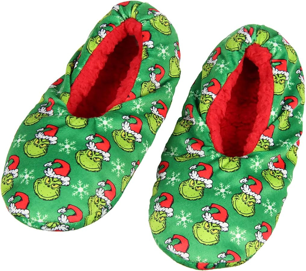 Bioworld Dr. Seuss GRINCH That Stole Christmas Slippers Santa Grinch Slipper Socks with No-Slip Sole For Women Men | Amazon (US)
