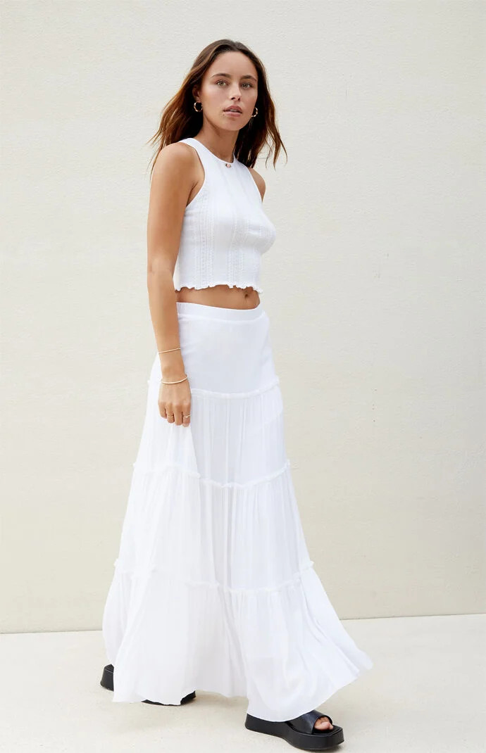 Beverly and Beck Women's White Tiered Maxi Skirt - Size Small | PacSun