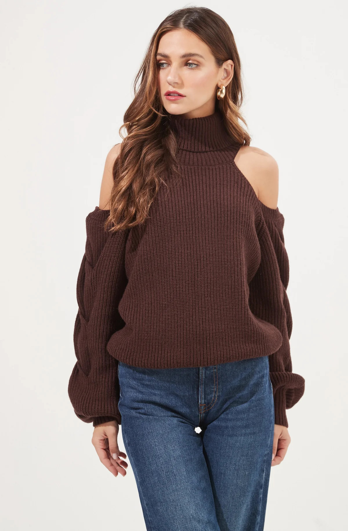 Rhoswen Cold Shoulder Cutout Turtleneck Sweater | ASTR The Label (US)