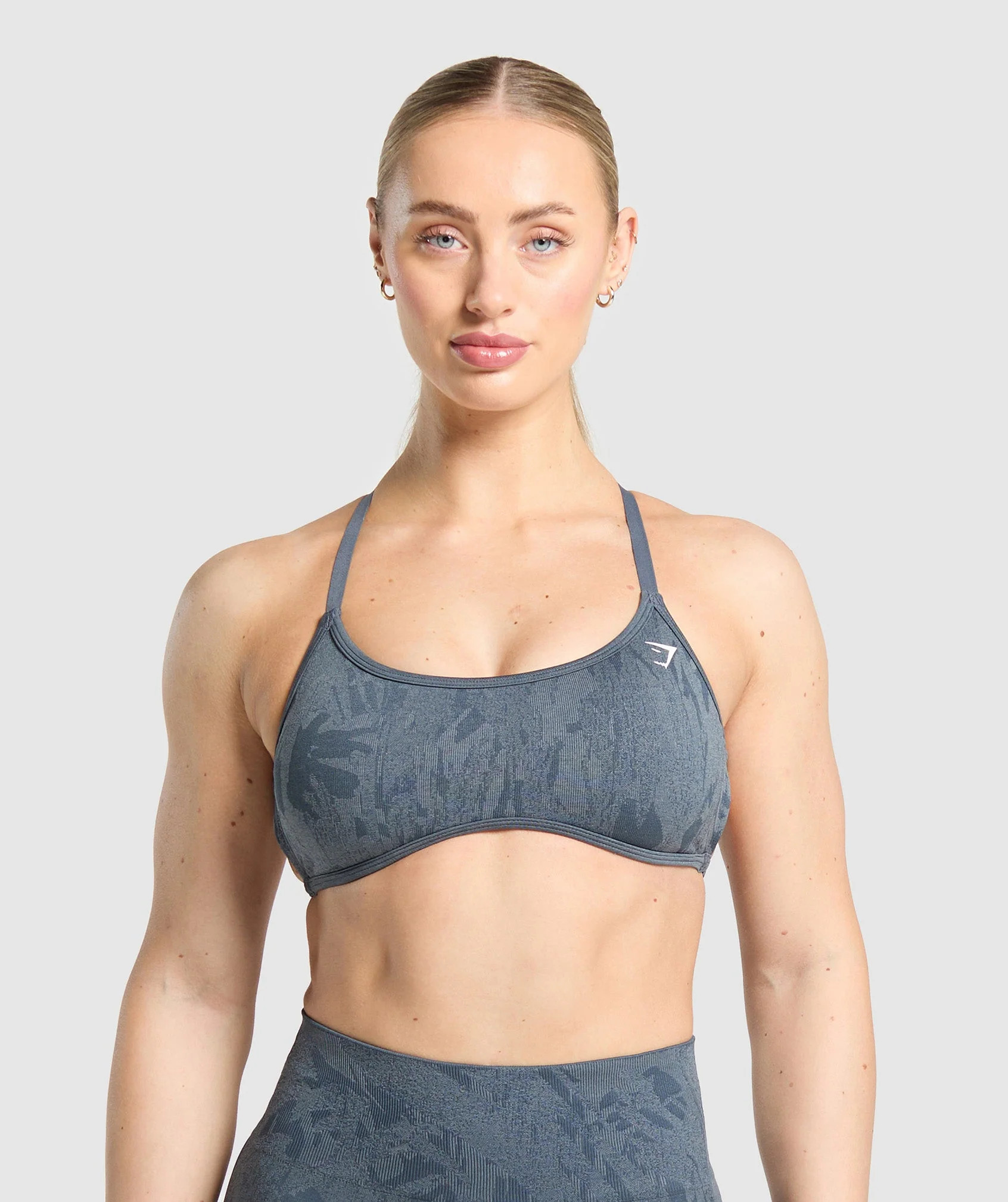 Gymshark Adapt Camo Cross Back Sports Bra - Titanium Blue/Denim Grey | Gymshark US