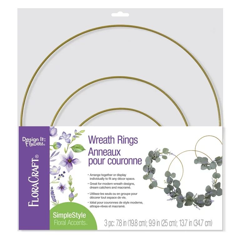 FloraCraft 3 piece Wire Wreath Ring 7.8 inch, 9.8 inch and 13.8 inch Gold | Walmart (US)