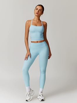 QBGJTD Womens Workout Sets Two Piece Cross Back Tank Top Matching High Waist Leggings Sets Gym Ou... | Amazon (US)