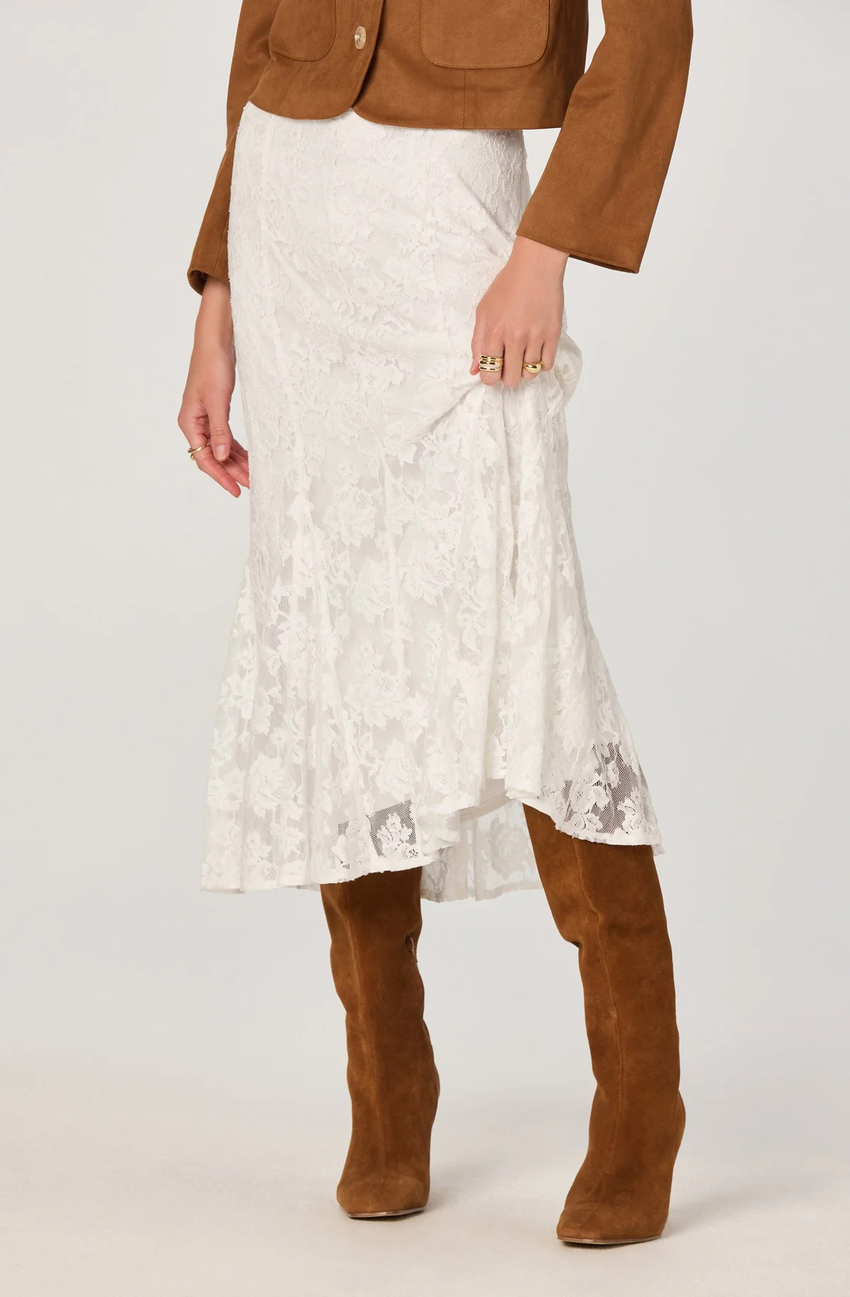 Lace Godet Midi Skirt - Off white / XS | ASTR The Label (US)