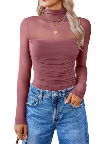 Avidlove Women Long Sleeve Bodysuit Turtle Neck Body Suits Mesh One Piece Leotard Shirt Going Out Tops Sexy Outfits | Amazon (US)