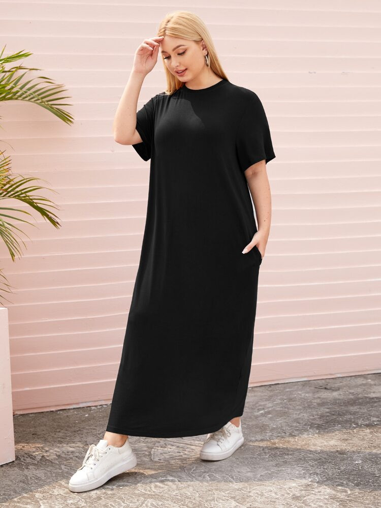 SHEIN Plus Slant Pocket Tee Dress | SHEIN