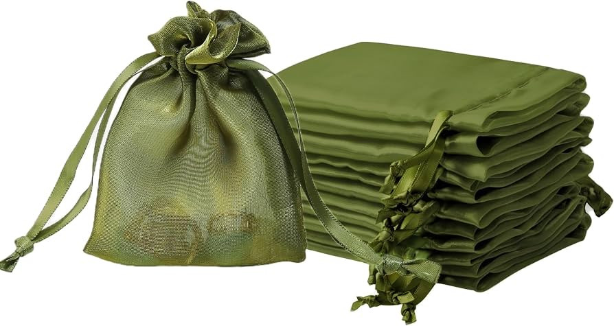 QIANF 20 Pcs Moss Green Small Organza Bags 3X4 inch for Wedding Favors with Drawstring, Mini Mesh... | Amazon (US)
