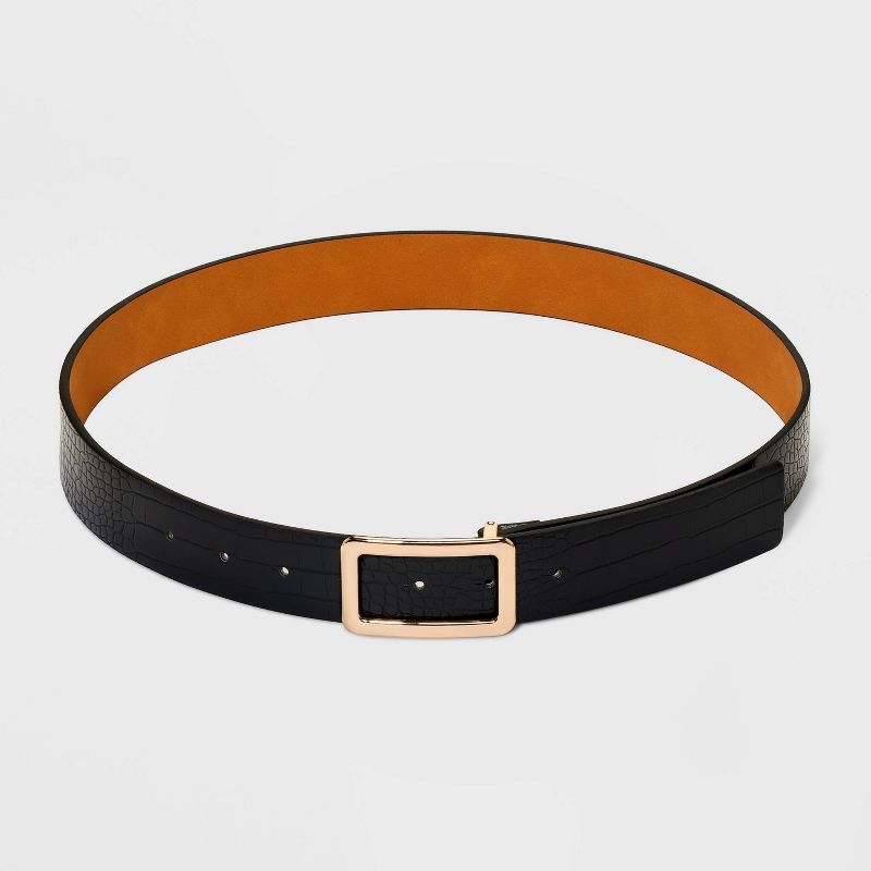 Women's Gold Rectangular Center Belt - A New Day™ Black Croc | Target