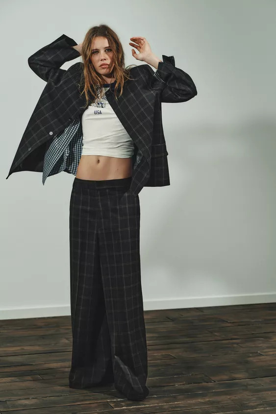 CHECK BLAZER WITH SHOULDER PADS | Zara UK