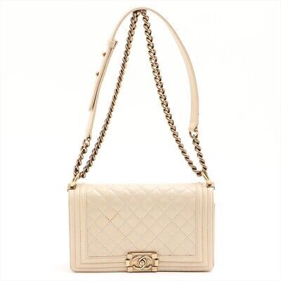 Chanel Boy Chanel Leather ChainShoulder Bag Beige Gold Metal 17s  | eBay | eBay US