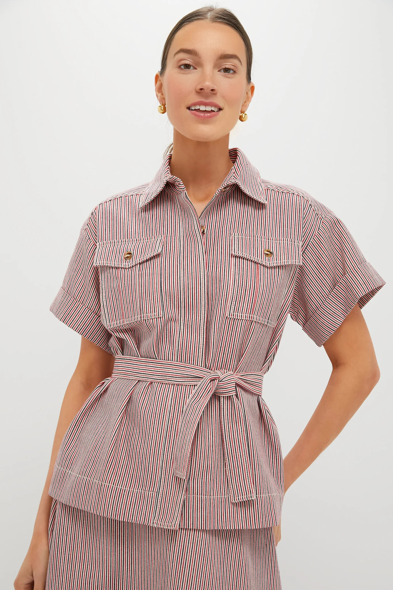 Red Stripe Belted Ava Jacket | Tuckernuck (US)