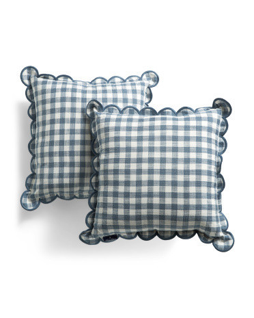 2Pk 18X18 Indoor And Outdoor Gingham Scalloped Pillows, Polyester | TJ Maxx