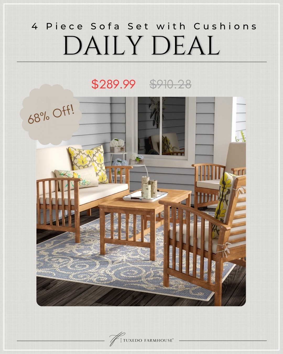 Bask in the sun and enjoy alfresco conversations with this lovely four-piece seating group with cushion. Each piece in this beautiful set features an acacia wood frame in a teak brown finish. The cushioned arm chairs and bench also have cushions that provide contrast and cozy appeal to the set’s overall look. Classic slatted details on the coffee table and arms of the chairs exude breezy charm. Make the perfect outdoors retreat on your veranda or back patio with the help of this seating group. Start by rolling out an all-weather-made rug that is embellished with a geometric motif to instantly add dimension, texture, and warm appeal. Next place the coffee table atop the rug and place the bench and chairs close by for a traditional seating arrangement. Top the coffee table with a woven wicker tray that is filled with candles, a blooming floral arrangement, and some coasters. To round out the look, add a few potted plants and outdoor lamps. 

 #LTKSeasonal #LTKHome #LTKSaleAlert