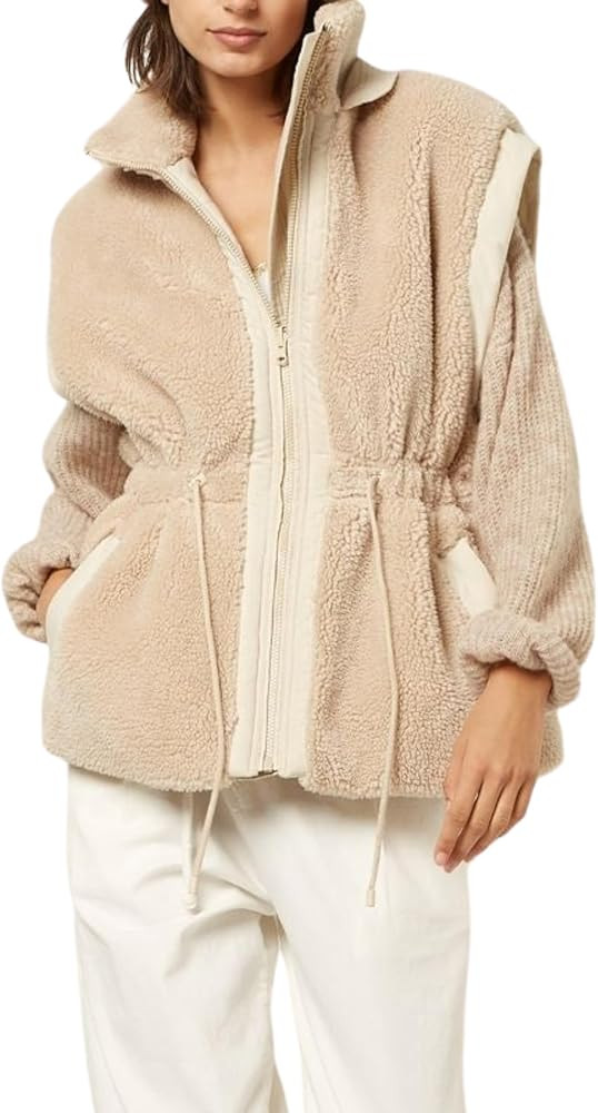 Gozoloma Women's Oversized Reversible Fleece Puffler Vest Zip Up Sherpa Outwear with Tie WaistBan... | Amazon (US)