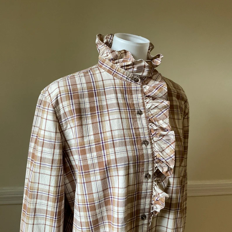 Ralph Lauren Prairie Plaid Ruffle Blouse / RLR Plaid Prairie Blouse / XL Cotton Plaid Blouse / Ra... | Etsy (US)