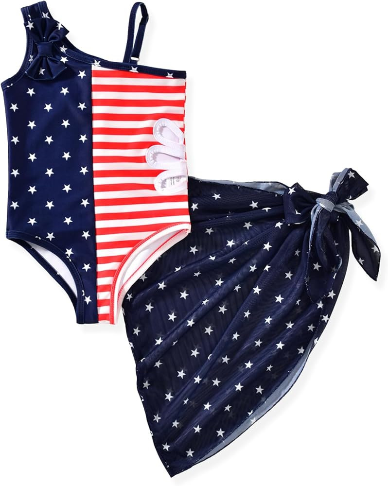 Toddler Girl One Piece Cut Out Swimsuit One Shoulder Bathing Suit with Cover Up Skirt | Amazon (US)