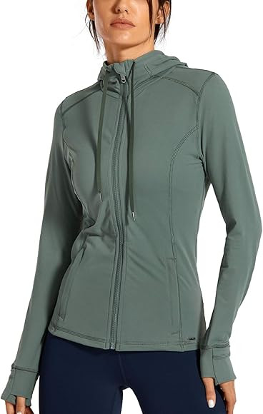 CRZ YOGA Women's Brushed Full Zip Hoodie Jacket Sportswear Hooded Workout Track Running Jacket with  | Amazon (US)