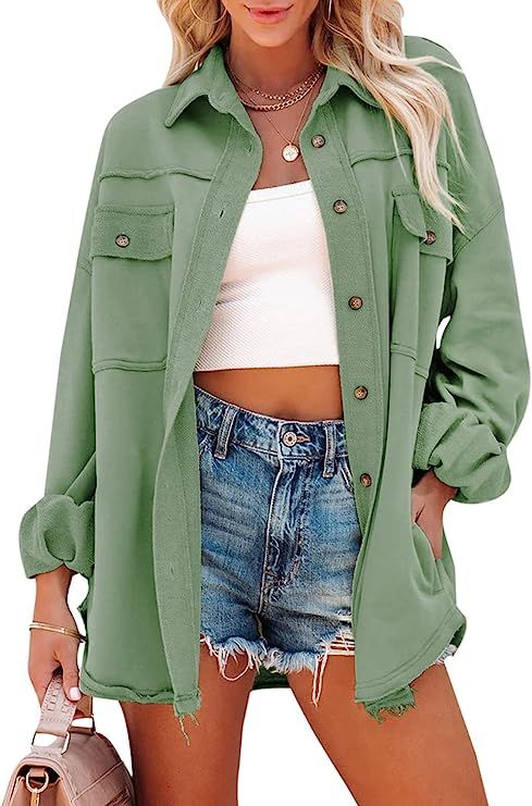 Dokotoo Womens Casual Jackets Long Sleeve Shacket Jacket Women Button Down Coats | Amazon (US)