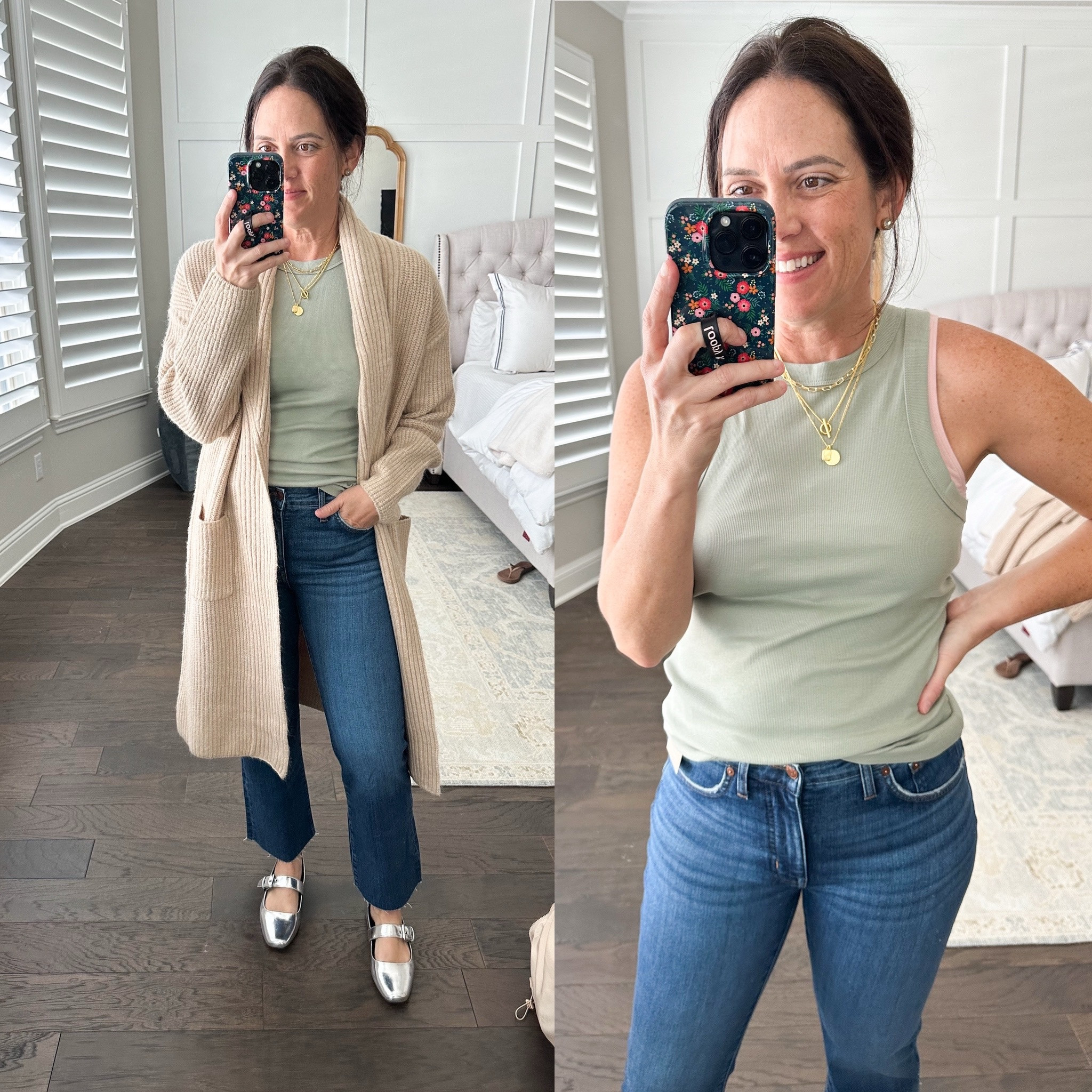 Tanks - medium TTS
Denim - crop kick flare - TTS with stretch - wearing 28
Cardigan Duster - small tts 
Mary Jane shoes
Silver flats - TTS


#LTKfindsunder100 #LTKshoecrush #LTKSeasonal