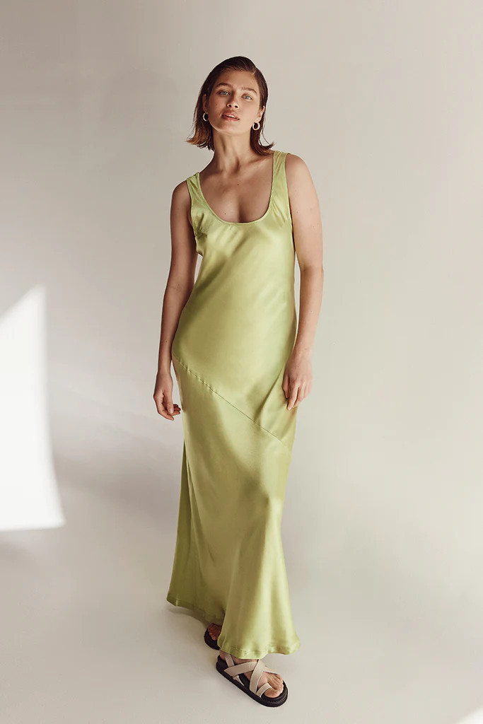 LEA LIME SATIN MAXI DRESS | DISSH