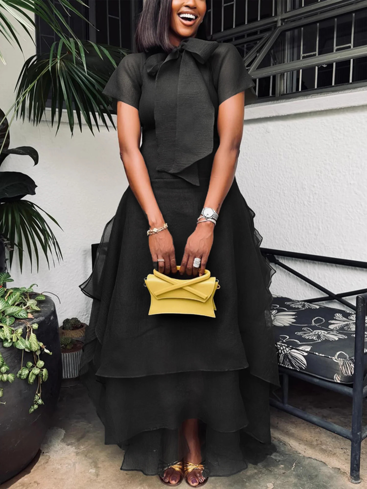 Elegant Solid Tailored Tiered Maxi Dress | Stylewe